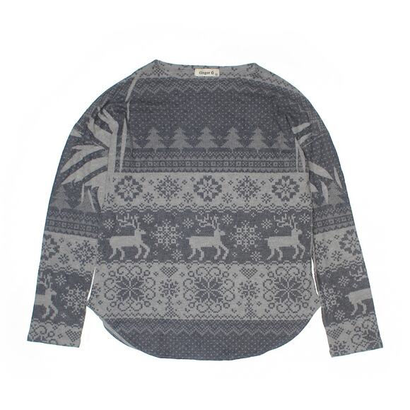 Ginger by Lucky Brand Nordic Christmas Gray Reindeer Striped Top Shirt - Picture 6 of 7